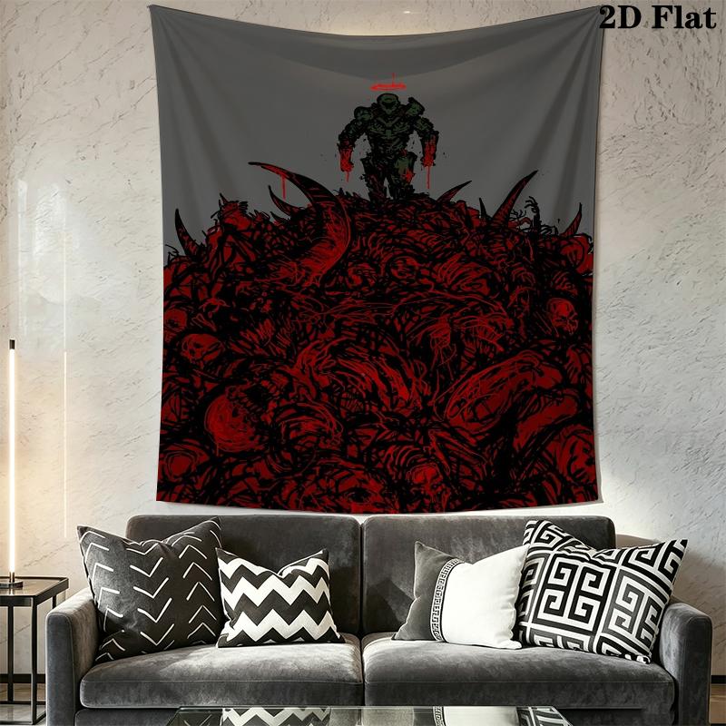 DOOM The Dark Ages Wall Tapestry Aesthetic Wall Hanging Printed Fabric Blanket Decorative Tapestries for Bedroom Living Room Home Decor
