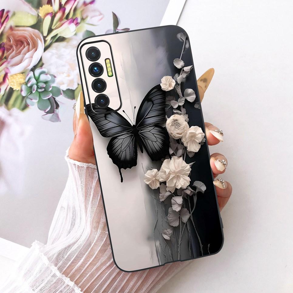 Luxury Flower Butterfly Bow Pattern Casing For Tecno Camon 17P 17 Pro Back Cover Clear Soft Silicone Phone Case For Camon17