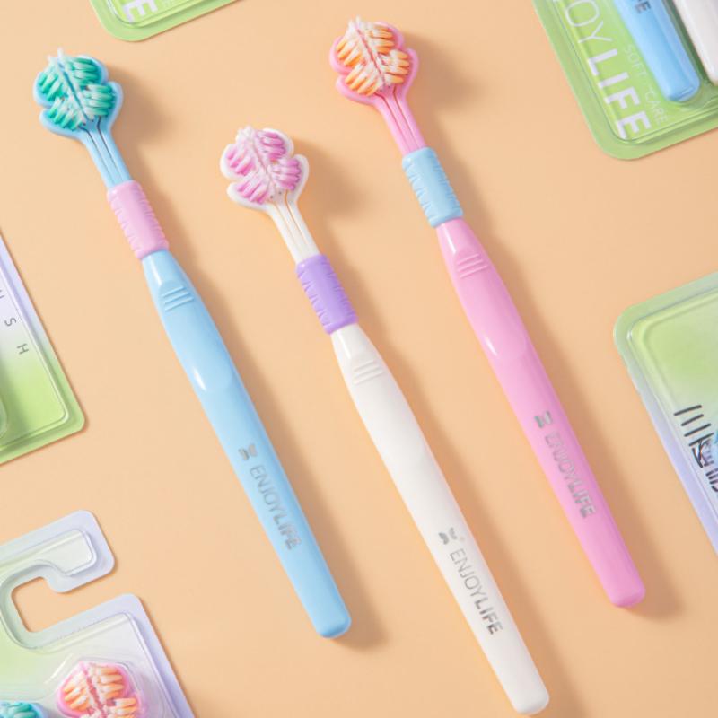 2 Stück Stereo Dreiseitige Zahnbürste Ultrafeine Weiche Borsten Erwachsenen-Zahnbürste Tiefenreinigung Detail Zwischenräume Reinigung Gesundheit Mundpflege