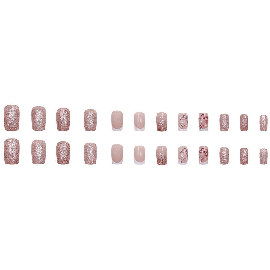 24 Pieces White French Simple Pink Butterfly Burst Early Spring Nail Sticker
