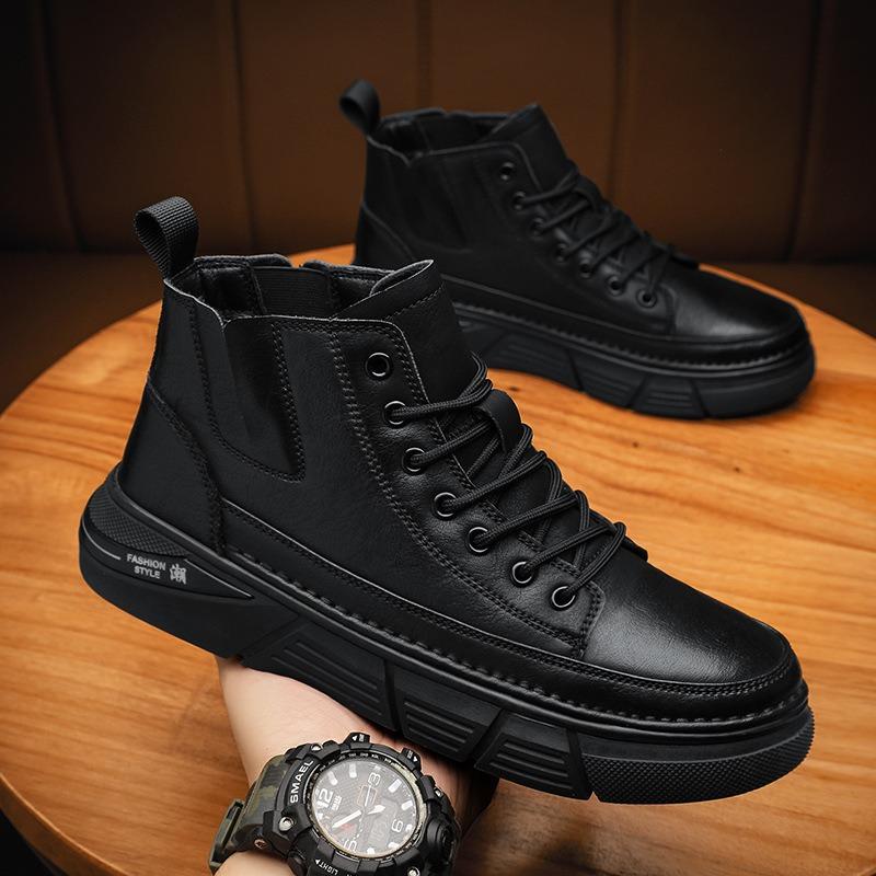 New Men's Martin Boots Men's High Top Fashion Waterproof Big Head Short Boots Tooling Boots Leather Boots