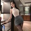 Sexy Office Lady Cosplay Costumes Women Sexy Lingerie Stewardess Outfit Secretary Lace See Through Dress Uniform Set Plus Size