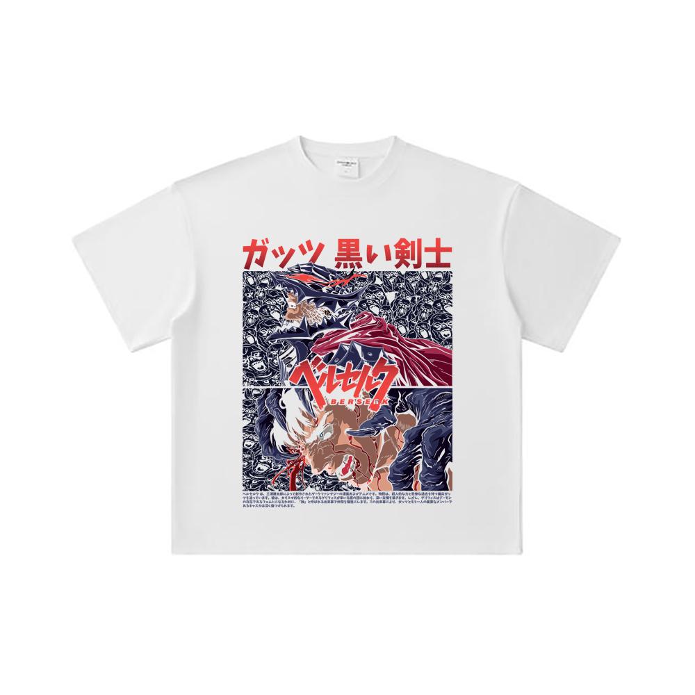 260 GSM Double Yarn 32 Count 100% Cotton Berserk V5 Print Unisex Heavy Cotton T Shirt
