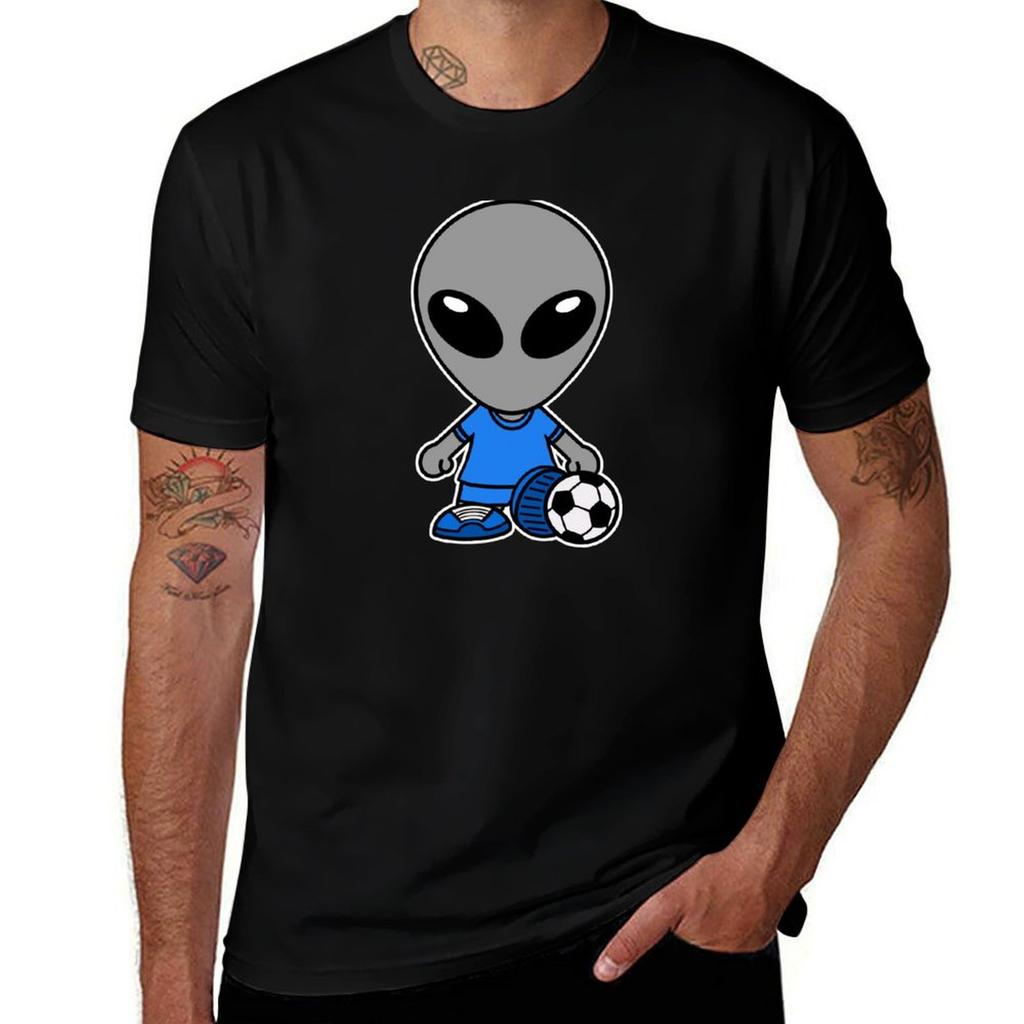 Space Alien Playing Soccer / Football T-Shirt Work Duty Casual T-Shirt