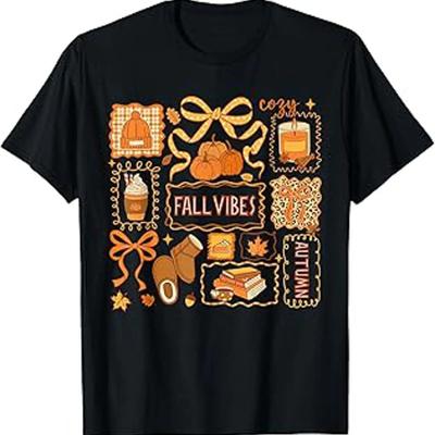 Fall Vibes Autumn Coquette Pumpkin Thanksgiving Coffee Unisex T Shirt Vintage Streetwear Top For Everyday Wear Fashion