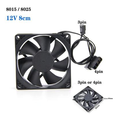 8cm 8015 8025 DC 12v 3pin nebo velký 4pin Bezkomutátorový počítačový chladicí ventilátor 80mmx25mm PC chladič Radiátor 80*80*15 Pro PC skříň GPU CPU