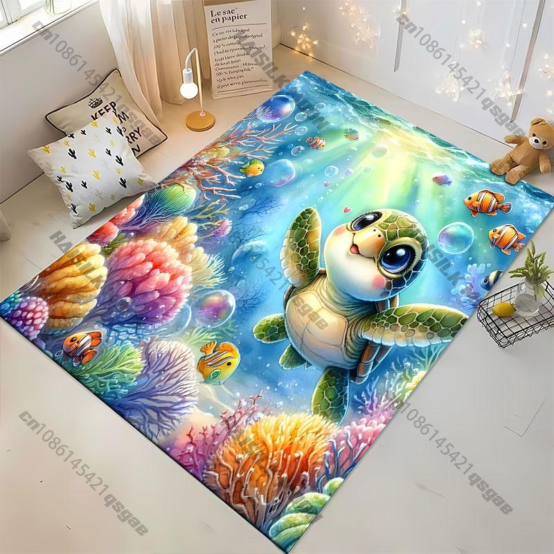 Joyful Underwater Turtle Adventure Carpet Yoga Living Room Room Decor Children's Crawling Mat Doormat Area Rug Games Mat