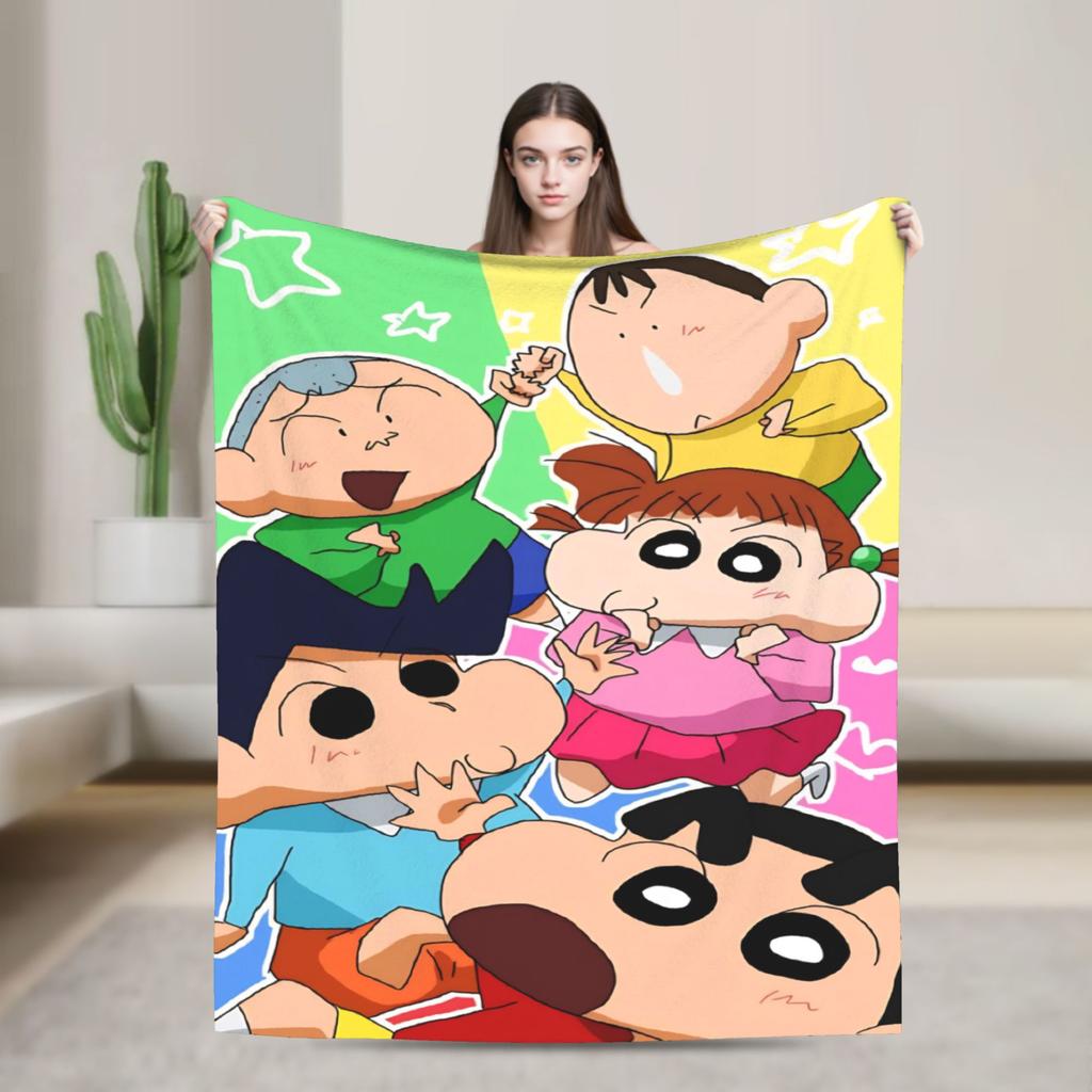 Shinchans 90S Cartoon Flannel Blanket Awesome Throw Blankets For Bed Sofa Couch 150*125Cm Rug Piece