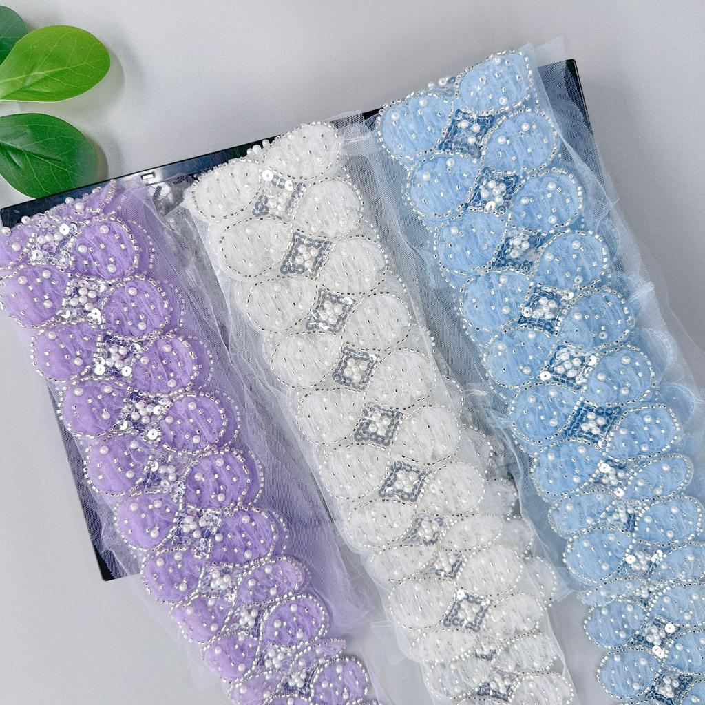 8Cm Ethnic Style Bead Lace Exquisite Mesh Multi-Color Sequins Barcode Clothing Hair Accessories Decorative Lace