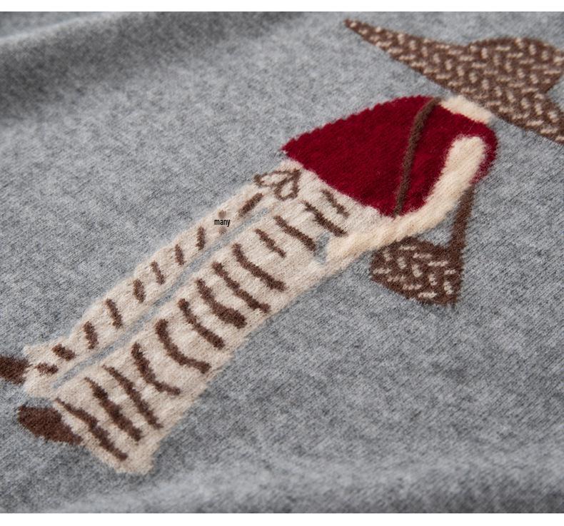 Women's Elegant Autumn 2026 Embroidered Cashmere Sweater - Round Neck, Loose Fit, Slimming and Warm Base Layer