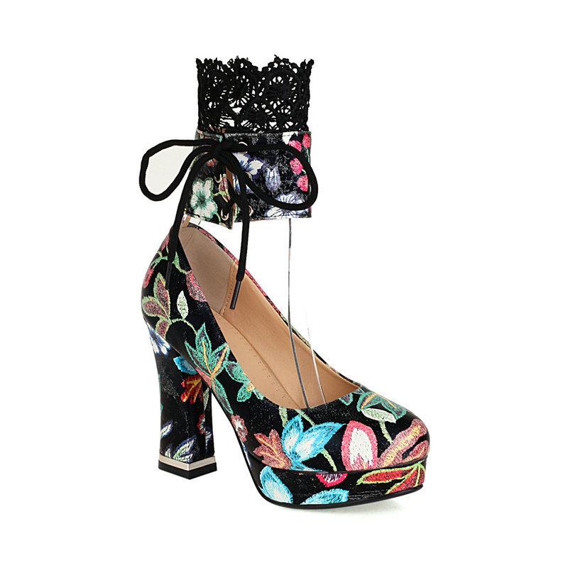 

Модные туфли на толстом каблуке с круглым носком и принтом, высокие каблуки, шнуровка в стиле ретро, женские свадебные туфли на толстом каблуке, женская обувь на очень высоком каблуке 2024 39 чёрный
