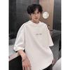 Men's Black T-shirt Streetwear Style Short Sleeve Letter Print Casual Loose Fit Top
