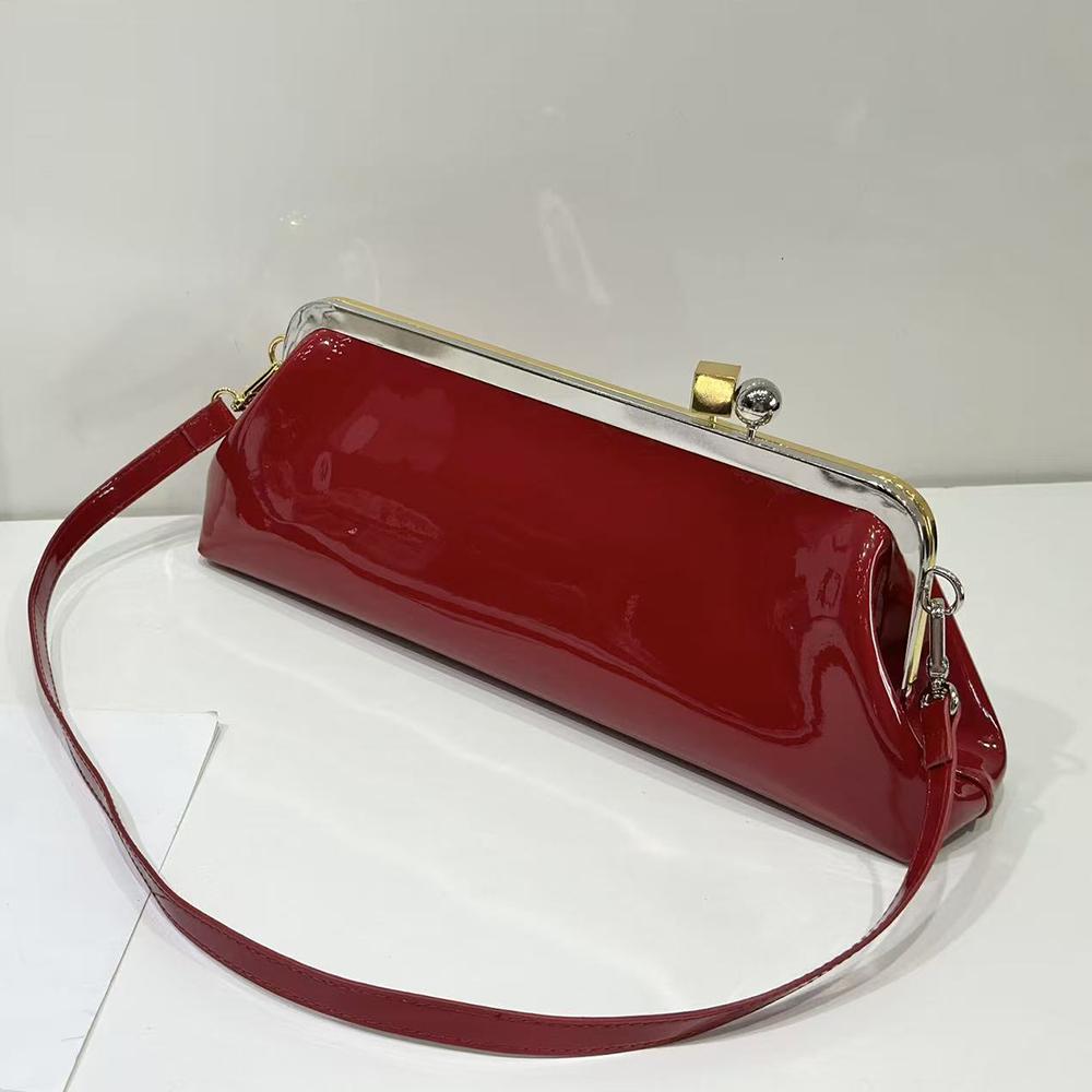 Borsa a Spalla Donna Lusso Designer Clip Borse a Mano NUOVA Borsa Baguette Lg Borse a Pochette con Tracolla Rimovibile Portafogli in Pelle Verniciata
