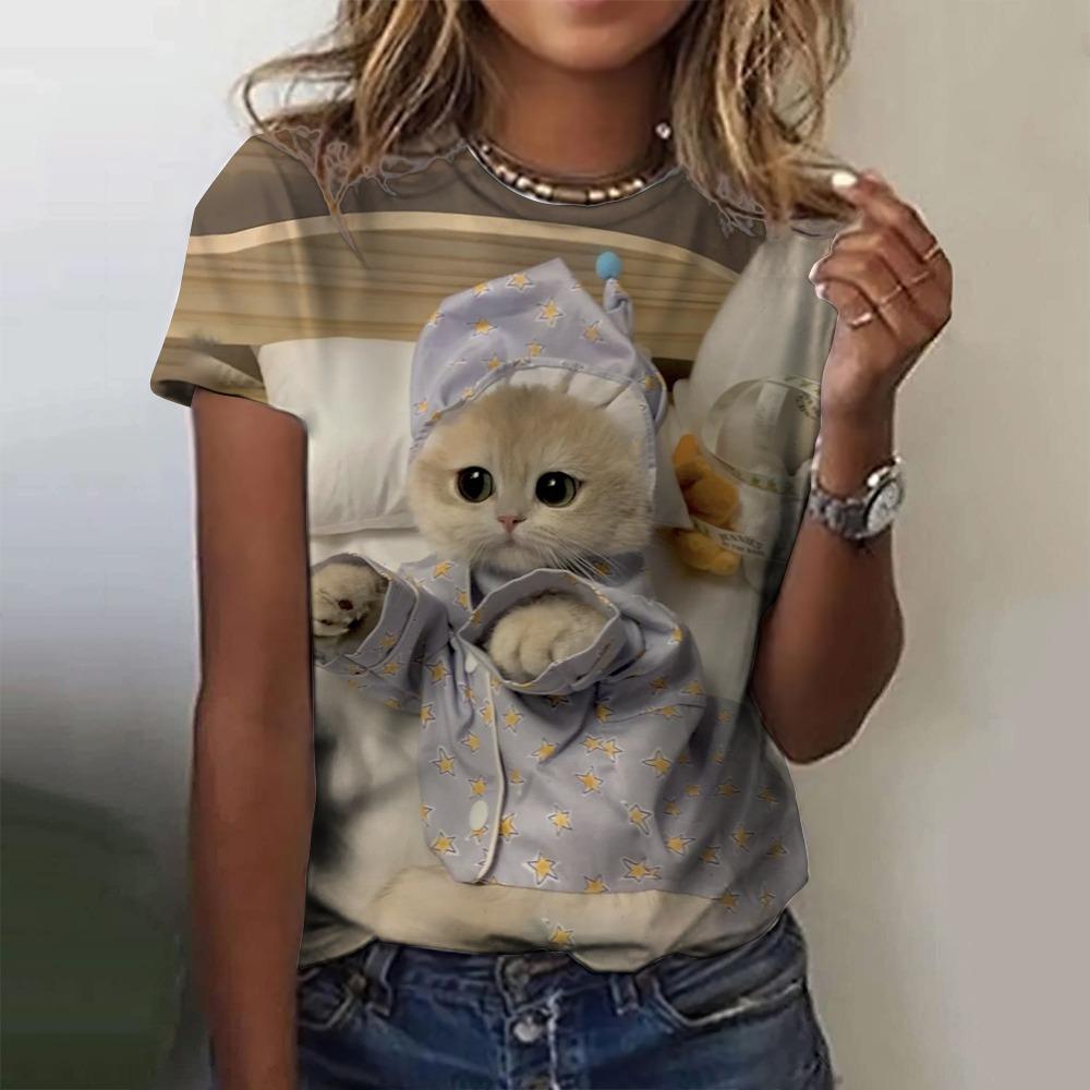 Heißer verkauf frauen T-shirts 3D gedruckt haustier katze sommer mode kurzarm top rundhals straße kleidung Harajuku casual top