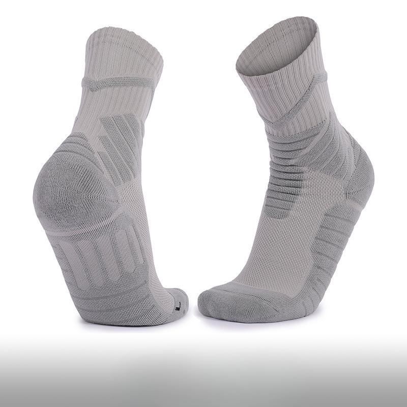Basketball Professional Towel Sole Socks, Pure Cotton Women's and Men's Solid-color Sports Socks, Shock-absorbing and Anti-slip Mid-calf Socks
