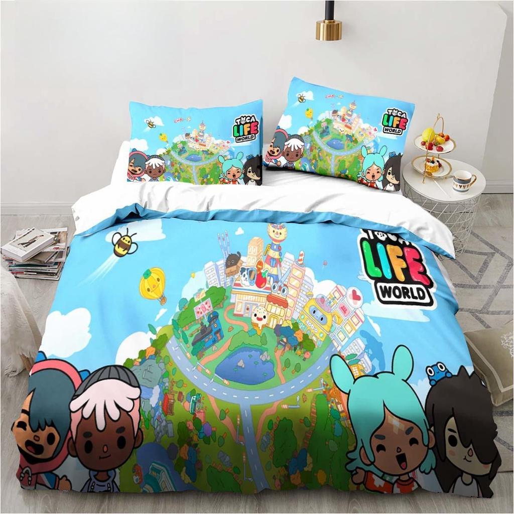 Novo jogo Toca Life World Conjunto de cama Escavadeira Lençol King Twin Double Conjunto de cama infantil Microfibra ou conjunto de capa de edredom de poliéster