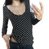 Casual polka dot lace splicing slim-fitting slim top women's versatile pure desire style long-sleeved T-shirt
