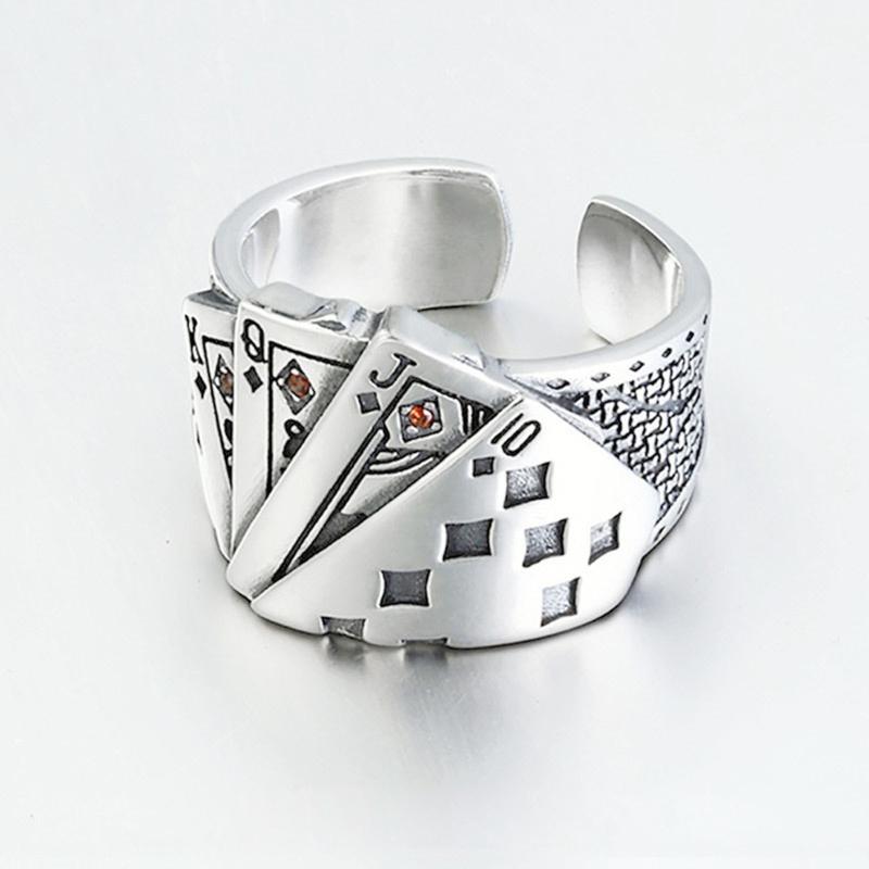 Punk Plated Poker Ring Adjustable Black Spades Open Ring Gothic Hip Hop Playing Card Spade Poker Ring Jewelry Gift