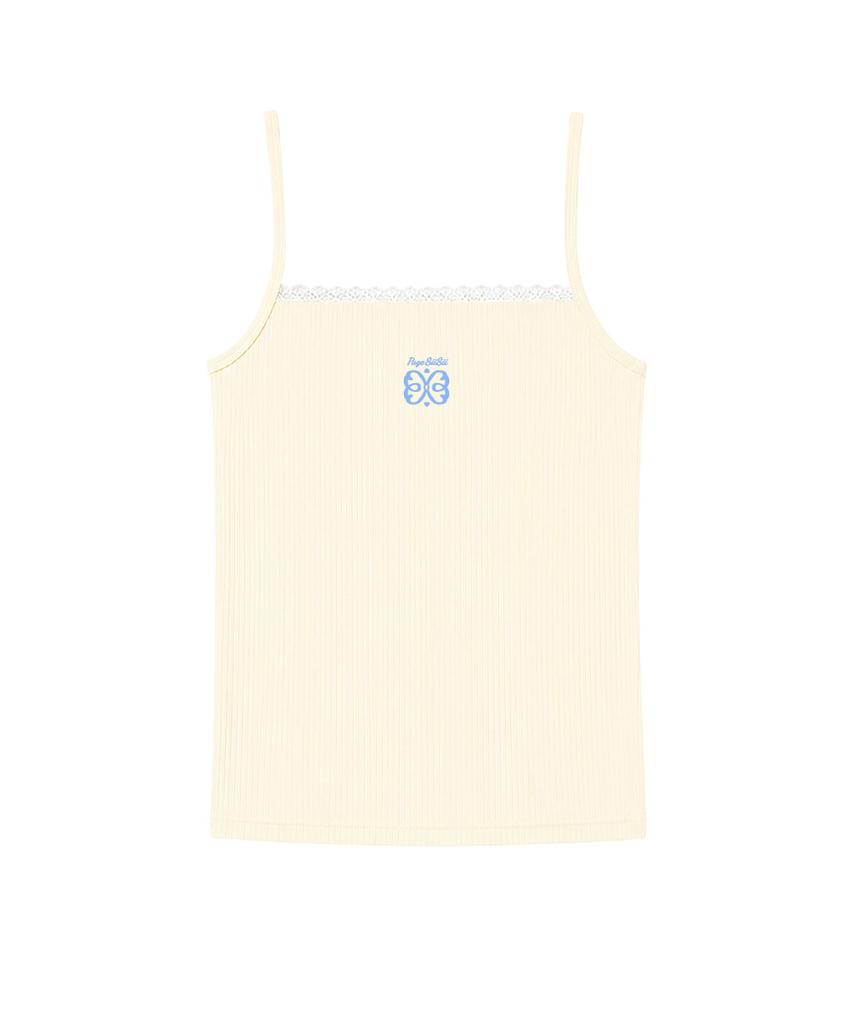 PAGESIISII Siisii Logo Print Lace Point Sleeveless Light Yellow