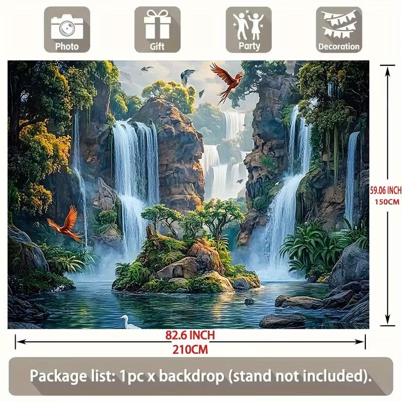 2D Rainforest Waterfall Backdrop, Tropical Nature Tapestry for Home
