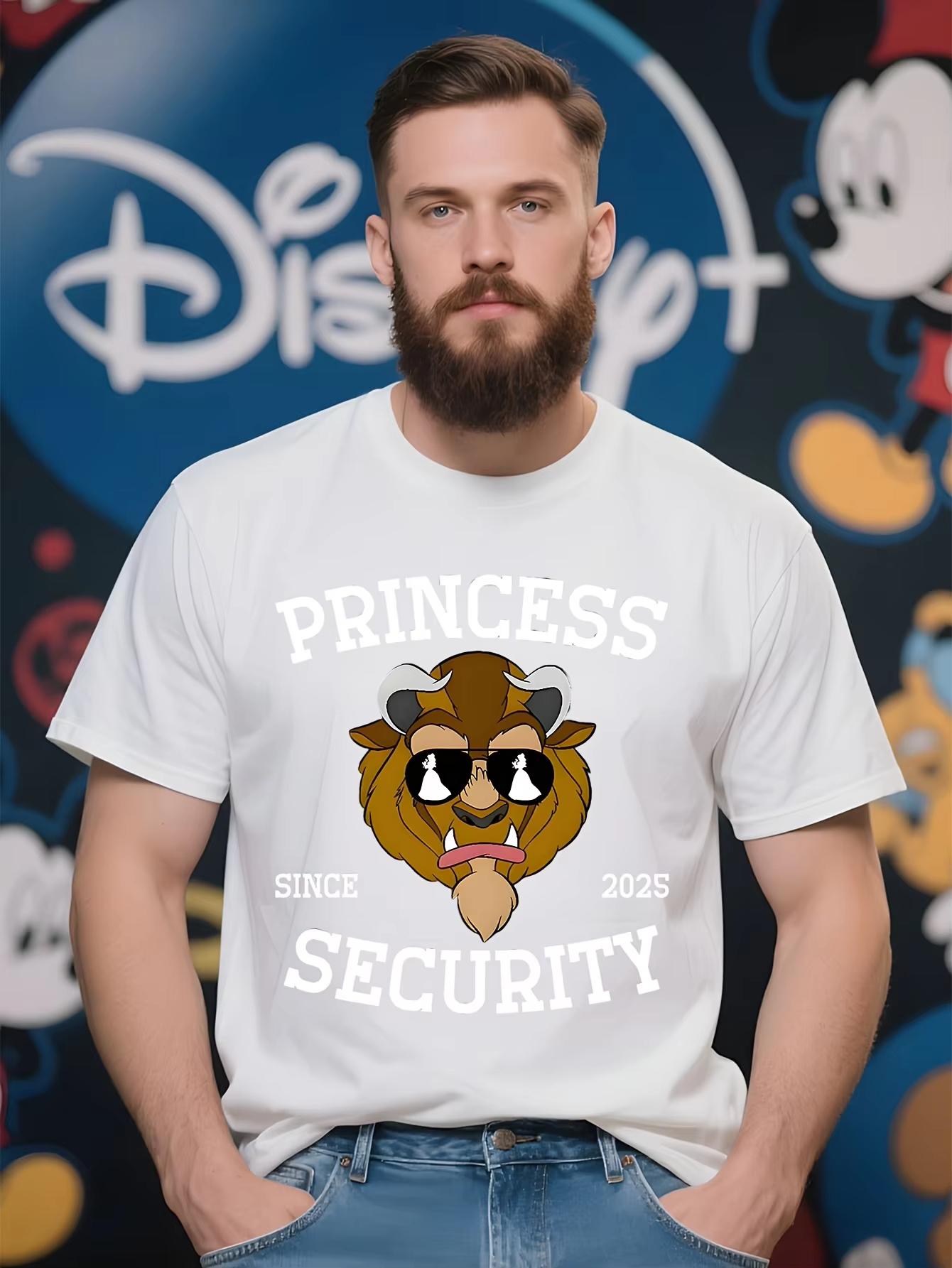 Summer Disney Funny Princess Security Beast Character Pattern Printed Tshirt Mens Fashion Round Neck Top Disney Park Family Tour S