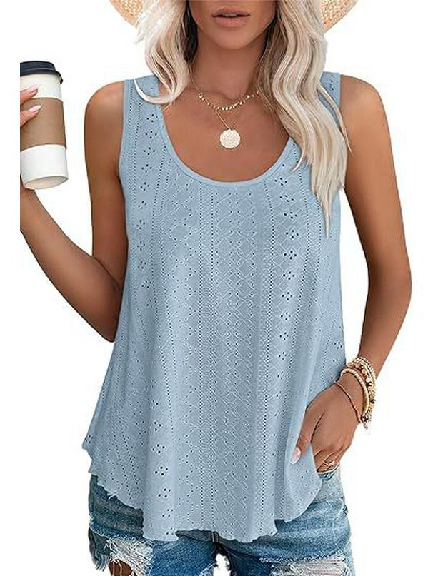 2024 Spring/Summer Sleeveless Hollow Jacquard Top - Women's Casual Round Neck Vest