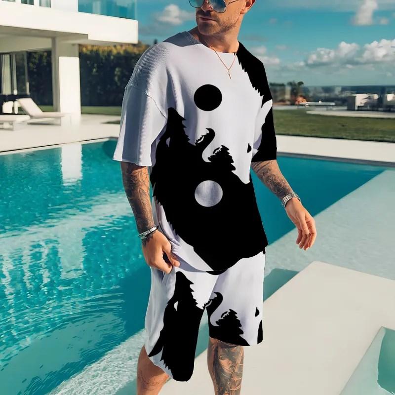Summer Men's Animal T-shirt Set Printed Animal Pattern Sportswear Set Fashion Sweatshirt T-shirt Two Piece Set
