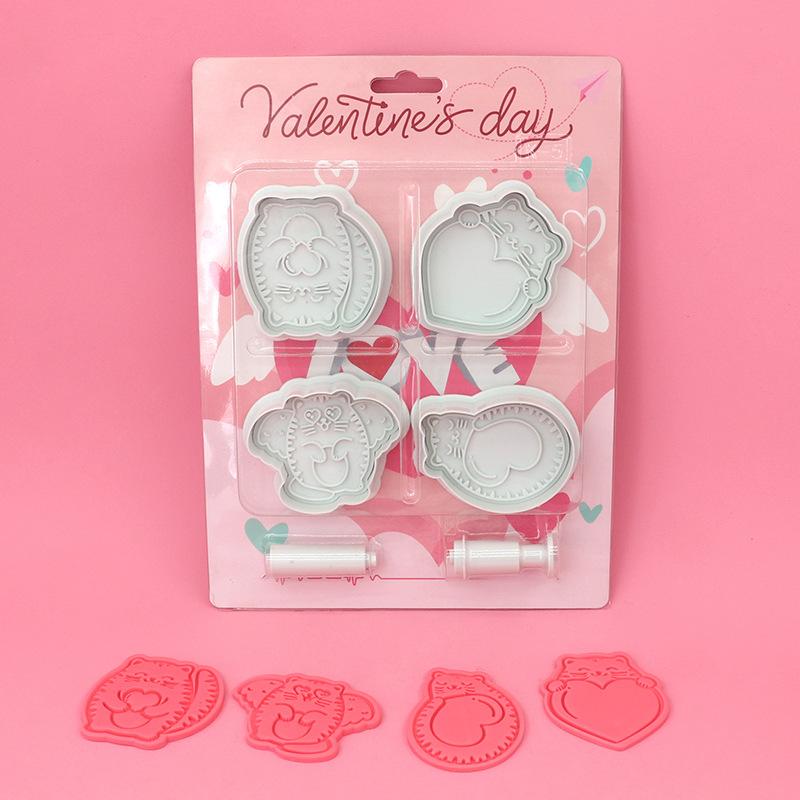 

Нові 4 шт. Форми для печива на День святого Валентина 3D пресування Тварини Любов Інструменти для торта Набір Форма для бісквітів Мастика Випічка Цукрова мастика Форма шоколадний
