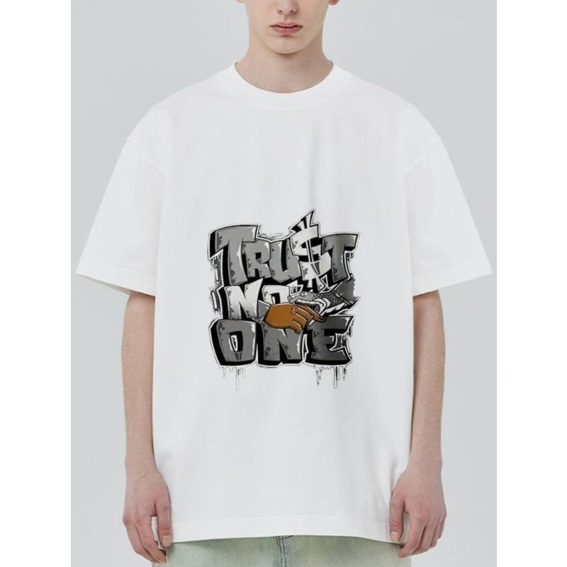 Black T Shirt Trust No One Graffiti Print Streetwear Casual Wear