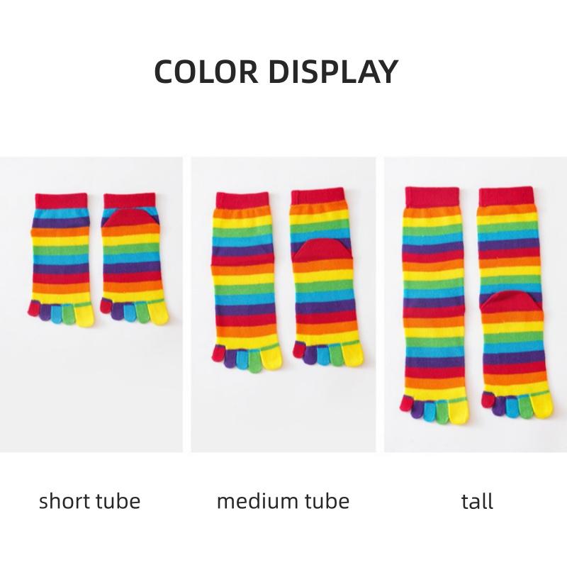 Women's Socks Rainbow Striped Five-finger Split Toe Cotton Mid-tube Socks Colorful Lines Simple Sports Funny Stockings