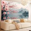 1pc Vintage 3D Cherry Blossom and Mountain Lake Tapestry- Polyester Fabric, Suitable for Living Room, Bedroom, Office Decoration