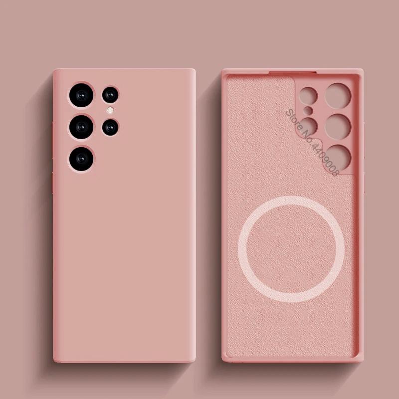 

Рідкий силіконовий чохол для Magsafe для Samsung Galaxy S24 S22 S21 S23 S25 Ultra Plus Fe Бездротова зарядка Магнітний Ударостійкий чохол For Samsung S21 Fe рожевий