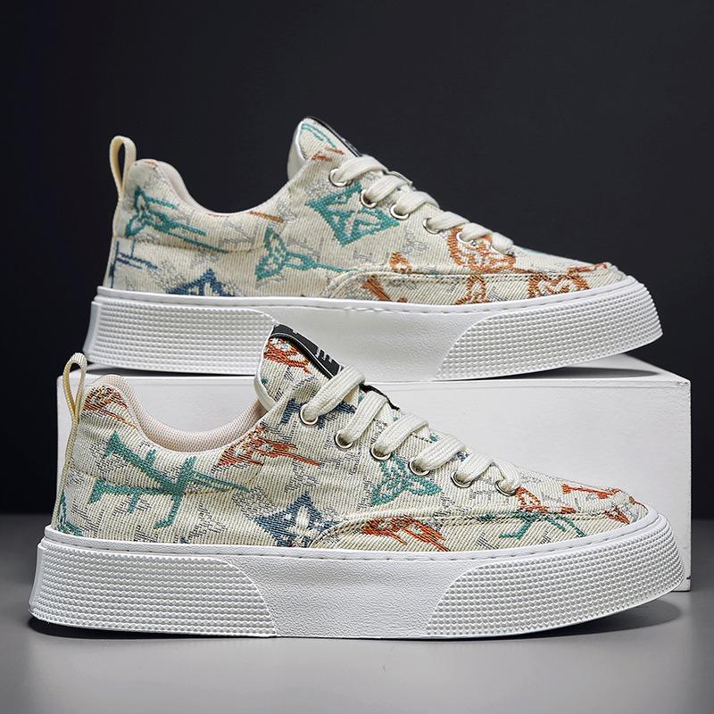 

Модные повседневные кроссовки мужские кеды для скейтборда дизайнерская модная обувь для ходьбы с плоской подошвой с принтом дышащая спортивная обувь новая вулканизированная обувь 44 бежевый