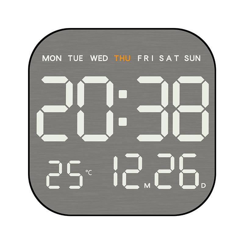 Brushed Metal Wall Clock: Multi-functional LED Alarm with Electronic Display, Cross-border Bestseller