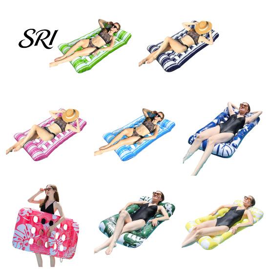 Travel-friendly Pool Float Inflatable Mat with Hole Headrest Adults Size Foldable Water Toy Floating Lounger Raft Summer Swimming Party Beach