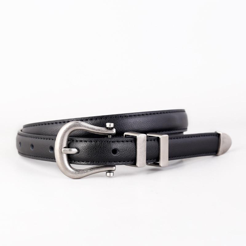 Classic Vintage Leather Belt For Women With Silver Buckle And Denim Waist Accessory For Casual Style