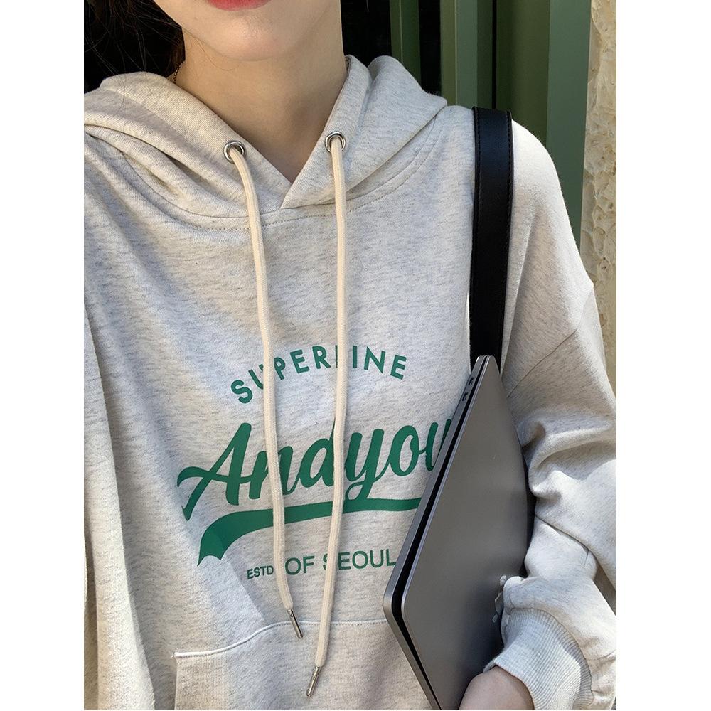 Padded Even The Cap Sweater Hooded Sweatshirt Female Autumn and Winter Loose Letter Printed Student Jacket Long Sleeve Top Retro Versatile Sweatshirt