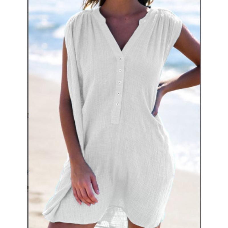 Summer sexy dress, sexy V-neck semi-cardigan sleeveless dress