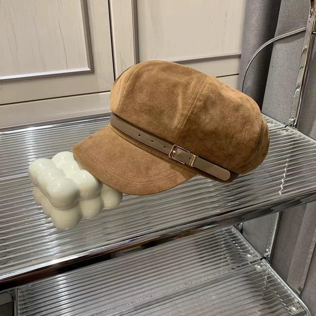 Suede Newsboy Hat Women's New Style Small Octagonal Hat with Temperament and Versatile Painter's Hat