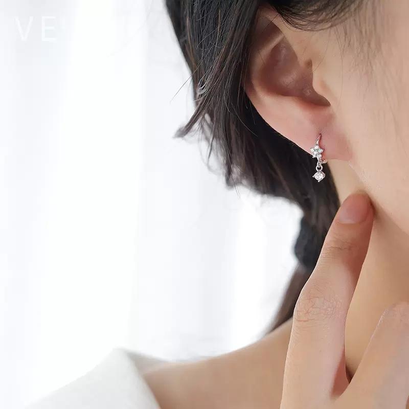 925 Sterling Silver Korean Sweet Zircon Flower Stud Earrings for Women Temperament Wedding Jewelry Party