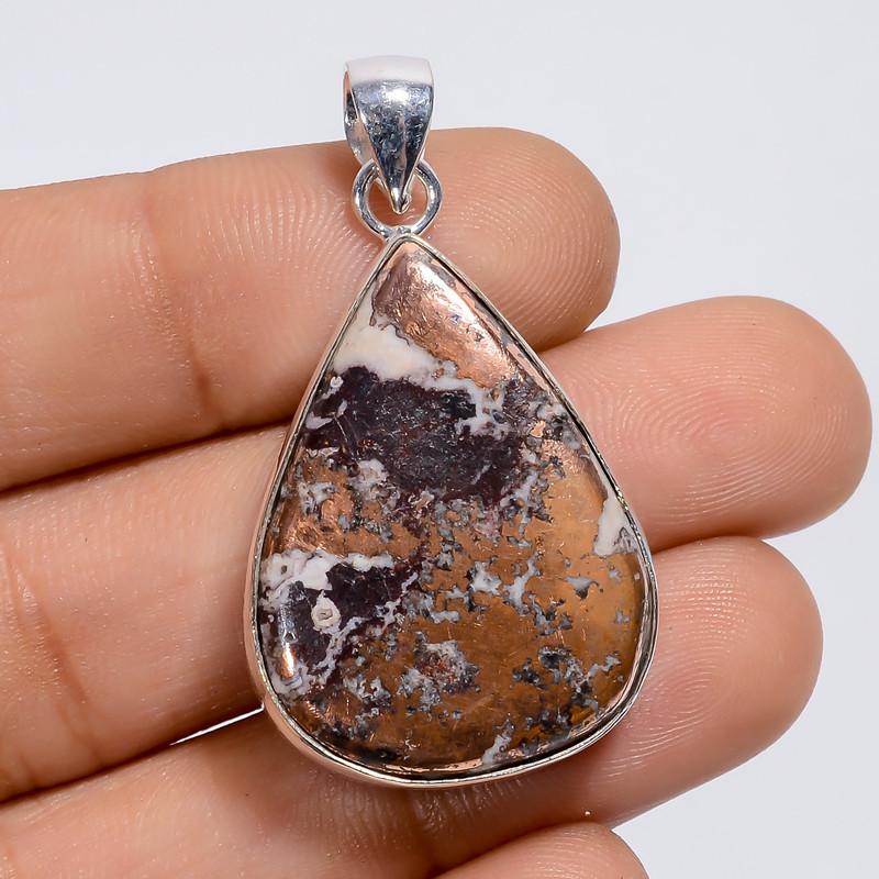 

Fabulous Top Grade Qualite 100% Natural Copper Agate Pear Shape Ethnic Style Handmade Jewelry 925 Steling Silver Plated Pendant 1.5 WSJ4961 1.5
