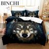 Boys Wolf Duvet Cover Set Queen Size, Boho Wolf Wildlife Animal Bedding Set Men Galaxy Dream Catcher Moon Polyester Quilt Cover