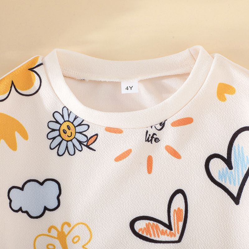 4-8 Years Kids Girls Petal Pattern Sweatshirt and Pants