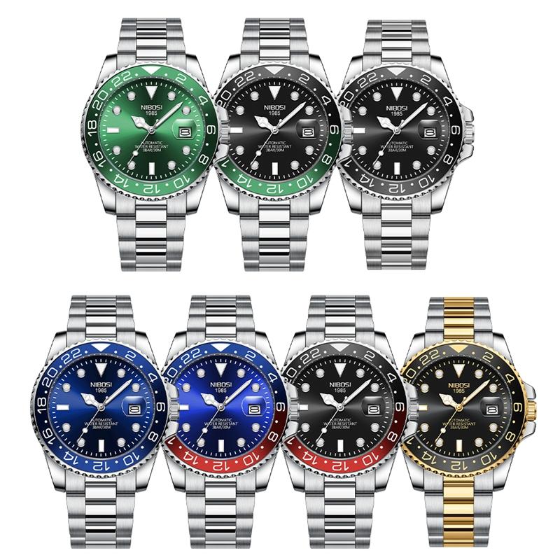 NIBOSI Luxury Mens Watches Stainless Steel Date Military Fashion Luminous Waterproof Quartz Wristwatches