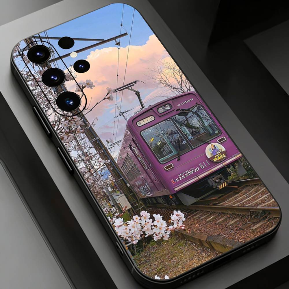 Retro Japanese Vintage Train Phone case for Samsung Galaxy S24,25,26,23 22,21,S20 Plus Ultra FE soft fundas cases