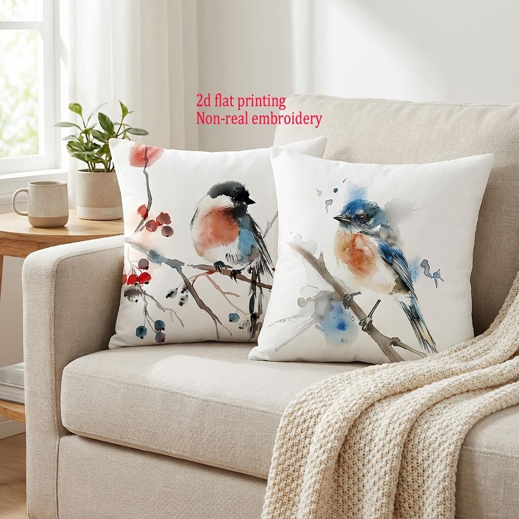 1/4pcs Bird-Patterned 2d Flat Printed Pillowcases Sofa Cushion Cover Home Bedroom Room Decoration