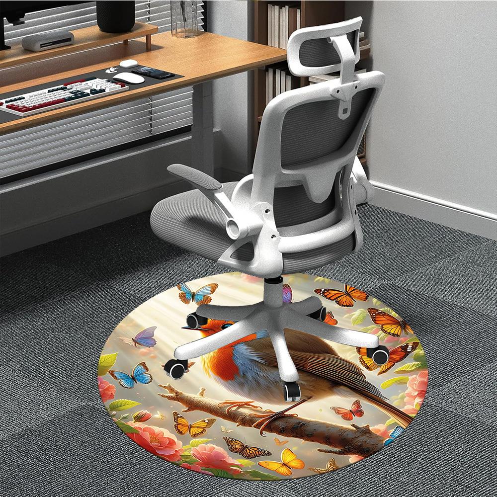 1PC Butterfly Bird Office Round Area Rug, Mat Suitable For Office, Under Office Chairs Bedroom Living Room Home Decor, Room Deco