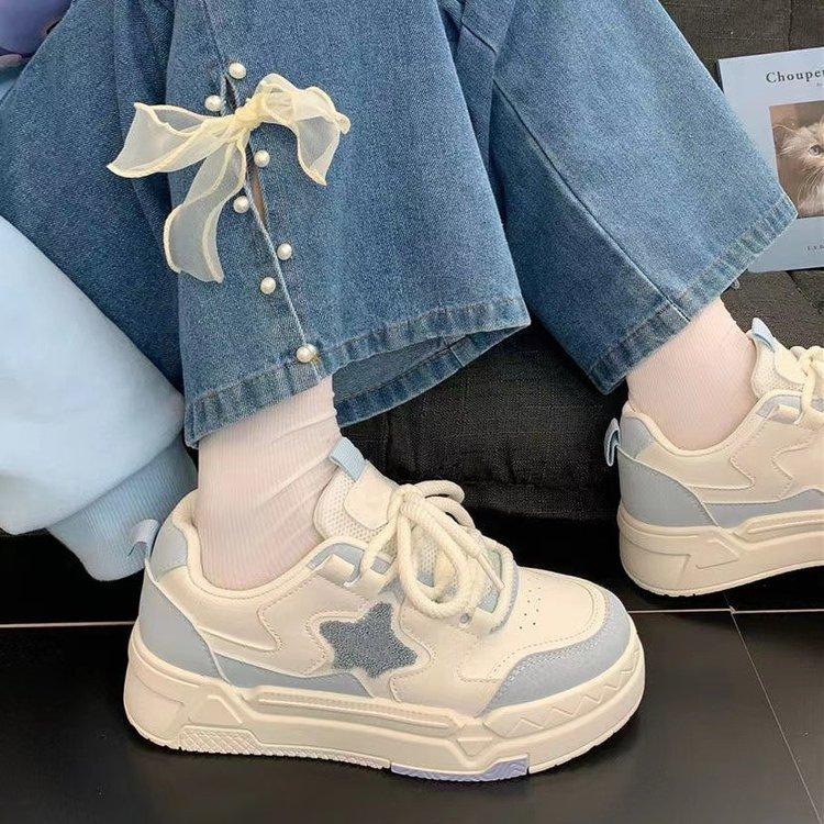 High value pink star platform white shoes women's spring campus style versatile student ins tide casual board shoes