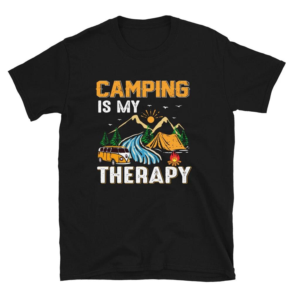 Camping Is My Therapy Vintage Design Camping Novelty T-Shirt 2XL
