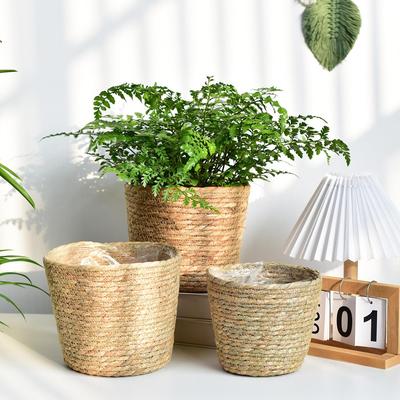 Nordic Rattan Woven Indoor Potted Plant Decor - Creative Flower Baskets and Pots for Living Room and Balcony.